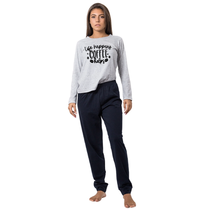 siva-damska-pijama-s-dulug-rukav-coffee-cooltee